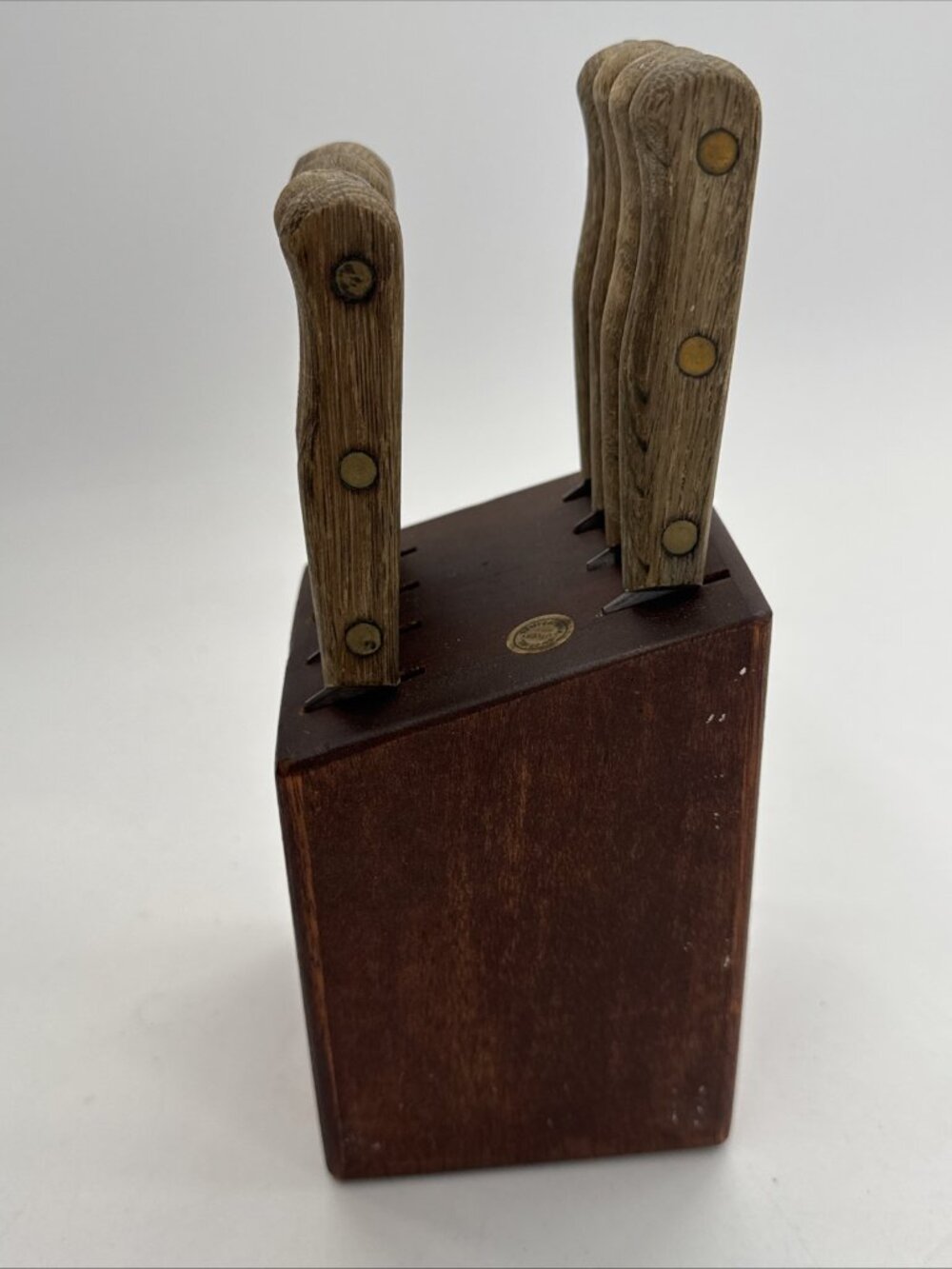 Vintage Knife Set Old Homestead Cutlery 8 Piece with Wood Block Serrated Knives - Picture 10 of 11